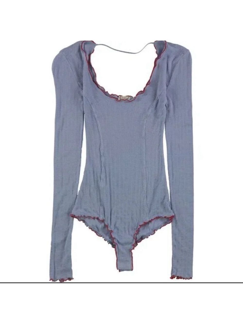 Free people waffle knit ribbed lettuce edged long sleeve bodysuit small